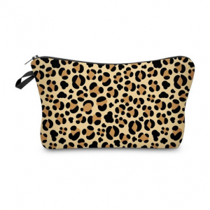 Cosmetic bag leopard print, use for makeup, travel or as an organizer, zip closure