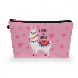 Makeup bag boho llama in pink, for makeup and travel needs.